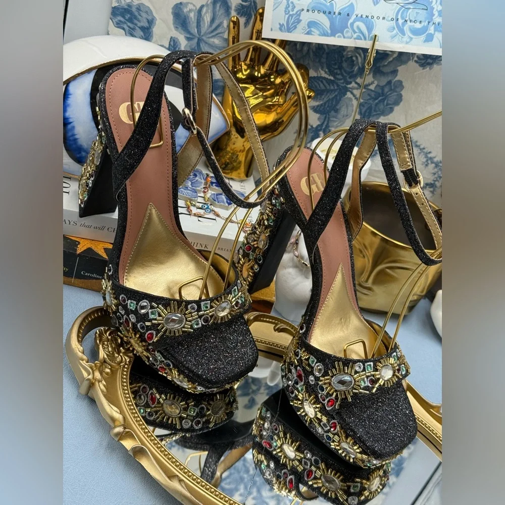 🆕 GB GIANNI BINI 🧿 NWOB Enchant-Ment Bead Embellished Platform Sandals, Sz 8M